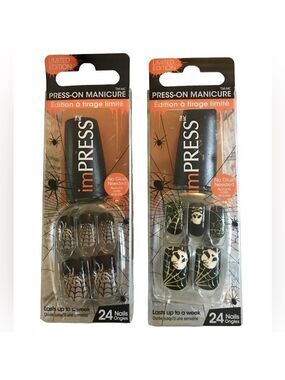 imPress 2 Sets Sealed Halloween Press-On Nails Spider & Web/Witch Themes Ltd Ed
